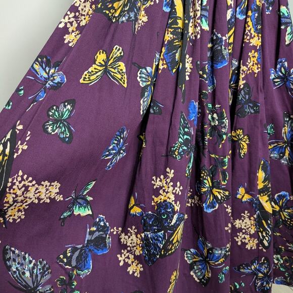 NWT Pinup Couture sz XS purple butterfly puckered semi circular skirt 50s flare - Picture 2 of 6